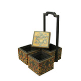 Chinese Yellow Lacquer Color Bats Floral Graphic Painting Box cs4199S