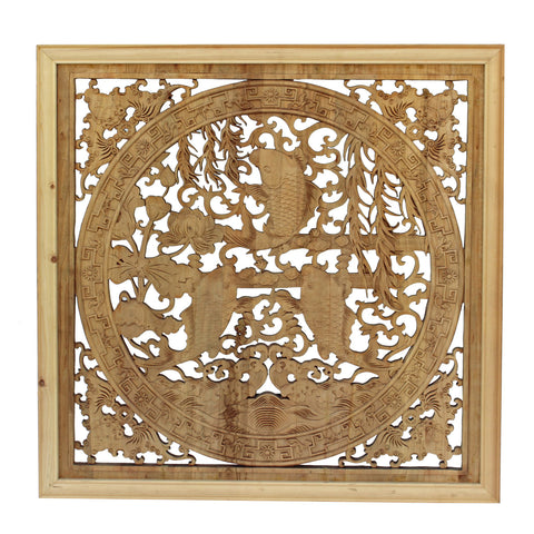 Chinese rectangular fish wood carved wall panel 