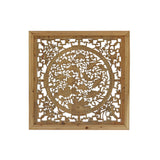 Chinese rectangular fish lotus wood carved wall panel 