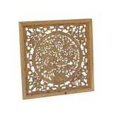 Chinese rectangular fish lotus wood carved wall panel 