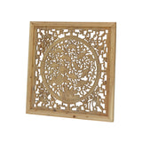 Chinese rectangular fish lotus wood carved wall panel 