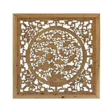 Chinese rectangular fish lotus wood carved wall panel 
