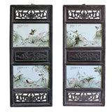 Chinese Vintage Pair Flower Birds Graphic Porcelain Wood Wall Panels Art cs4337S