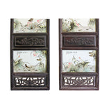Chinese Vintage Pair Flower Birds Graphic Porcelain Wood Wall Panels Art cs4337S