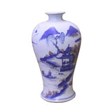 Asian Red Blue White Porcelain Hand-painted Scenery Small Vase 