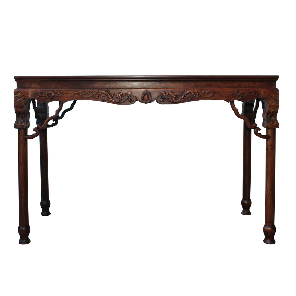 Chinese Brown Huali Rosewood Dragon Motif Round Apron Altar Table cs4534S