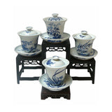 Set of 4 Chinese Seasons Blue & White Porcelain Teacup