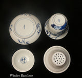 Set of 4 Chinese Seasons Blue & White Porcelain Teacup cs453S