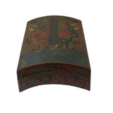 Chinese Distressed Orange Red Dragon Graphic Rectangular Curved Shape Box cs4564S