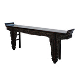 Chinese Vintage Dark Brown Dragon Carving Long Altar Console Table cs4567S