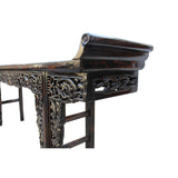 Chinese Vintage Dark Brown Dragon Carving Long Altar Console Table cs4567S