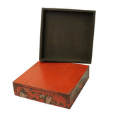 Chinese Distressed Red Characters Graphic Square Shape Box cs4584S