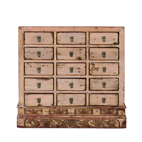 Elegant Chinese 15-Drawer Medicine Apothecary Cabinet in Mauve Beige cs4602S