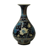 Handmade Ceramic Navy Blue White Dimensional Flower Motif Vase cs4617S