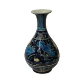 Handmade Ceramic Navy Blue White Dimensional Flower Motif Vase cs4617S
