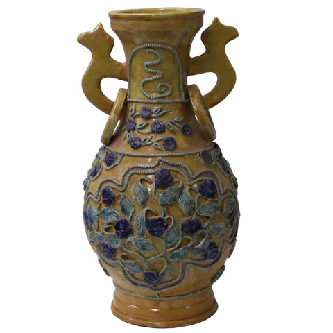 Handmade Ceramic Yellow Dimensional Flower Pattern Vase