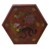 Chinese Distressed Brown Red Bird Graphic Hexagon Shape Box cs4666S