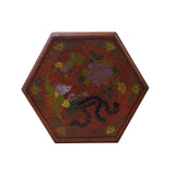 Chinese Distressed Brown Red Bird Graphic Hexagon Shape Box cs4666S
