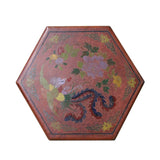 Chinese Distressed Brown Red Bird Graphic Hexagon Shape Box cs4666S