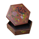 Chinese Distressed Brown Red Bird Graphic Hexagon Shape Box cs4666S