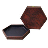 Chinese Distressed Brown Red Bird Graphic Hexagon Shape Box cs4666S
