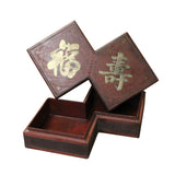 Chinese Distressed Brown Lacquer Double Rhombus Fok Shou Box cs4669S