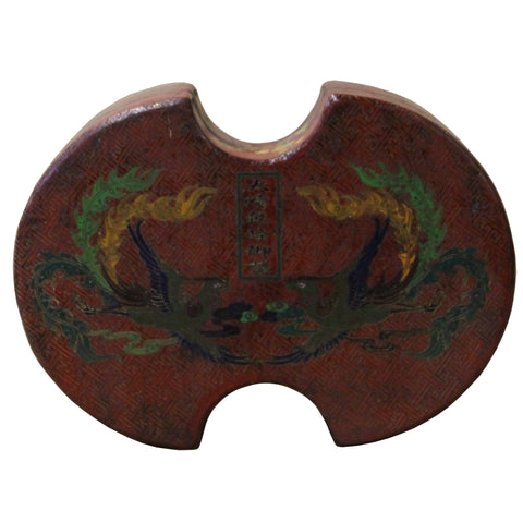 Chinese Distressed Brown Lacquer Oval Phoenix Graphic Box cs4670S