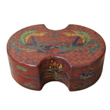 Chinese Distressed Brown Lacquer Oval Phoenix Graphic Box cs4670S