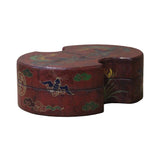 Chinese Distressed Brown Lacquer Oval Phoenix Graphic Box cs4670S