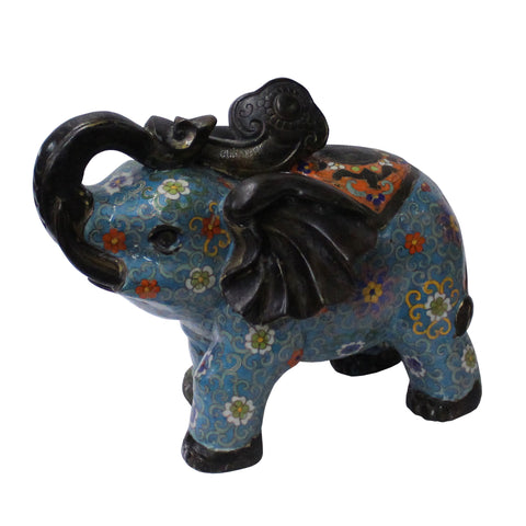 Oriental Chinese Metal Blue Enamel Cloisonne Elephant Figure cs4720S