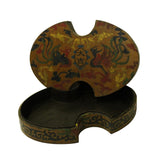 Chinese Distressed Yellow Lacquer Oval Phoenix Graphic Box cs4724S