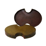 Chinese Distressed Yellow Lacquer Oval Phoenix Graphic Box cs4724S