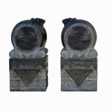 pair natural stone carved feng shui foo dog in drum base