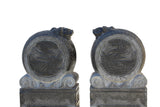 pair natural stone carved feng shui foo dog in drum base