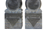pair natural stone carved feng shui foo dog in drum base