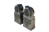 pair natural stone carved feng shui foo dog in drum base