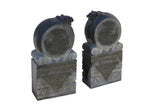 pair natural stone carved feng shui foo dog in drum base