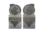 pair natural stone carved feng shui foo dog in drum base