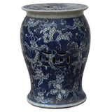 flower and vase blue and white clay stool