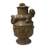 Yellow Brown Ceremonial Jar with Relief Monster Motif