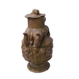 Yellow Brown Ceremonial Jar with Relief Monster Motif