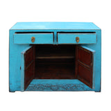Chinese Distressed Rustic Bright Turquoise Blue Foyer Console Table Cabinet cs5007S
