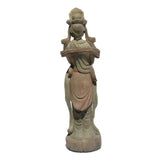 Chinese Rustic Distressed Finish Wood Standing Kwan Yin Statue cs5056S