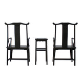 Chinese Traditional Tan Wood Yoke-Back Armchair Set w Small Table cs5071S