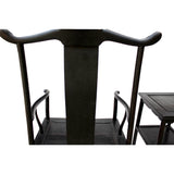 Chinese Traditional Tan Wood Yoke-Back Armchair Set w Small Table cs5071S
