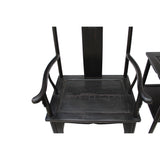 Chinese Traditional Tan Wood Yoke-Back Armchair Set w Small Table cs5071S