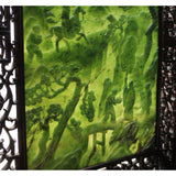 Chinese Vintage Spinach Green Stone Scenery Carving Table Top Wall Panel Display cs5090S