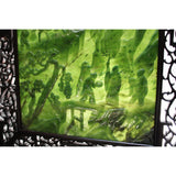 Chinese Vintage Spinach Green Stone Scenery Carving Table Top Wall Panel Display cs5090S
