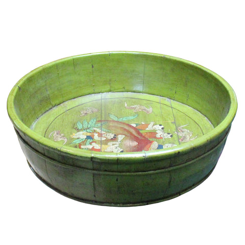 round bucket - wood tray - green wood box