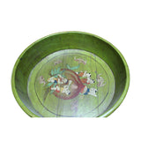 Chinese Vintage Distressed Green Graphic Round Shape Wood Bucket cs5092S